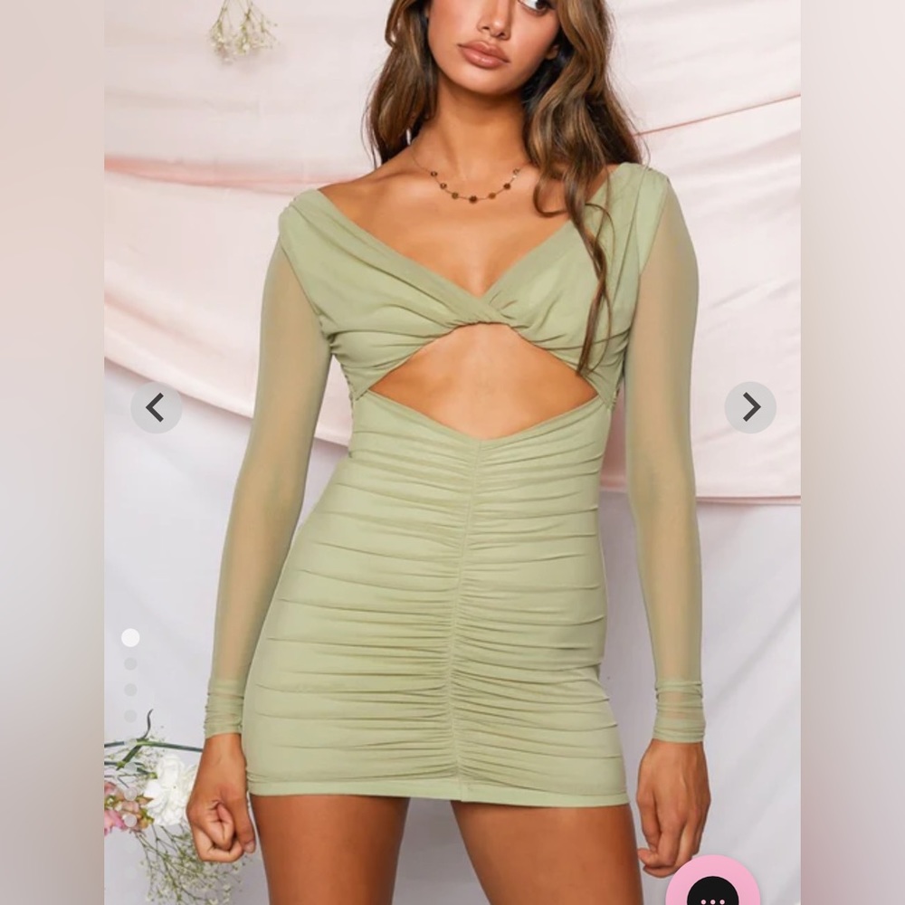 Beginning Boutique Green Mesh Mini Dress